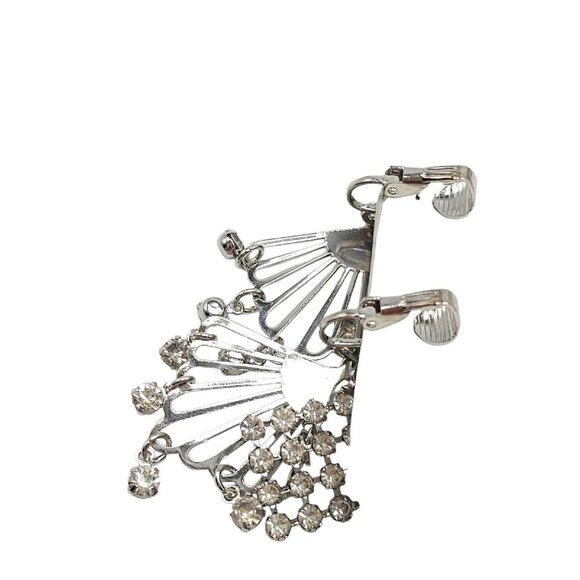 Clear Rhinestone Large Abstract Openwork Diamond Dangle Necklace Earring Set - Picture 7 of 7